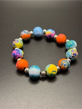 Viva Beads Polymer Clay Sea Turtle & Floral Stretch Bracelet
